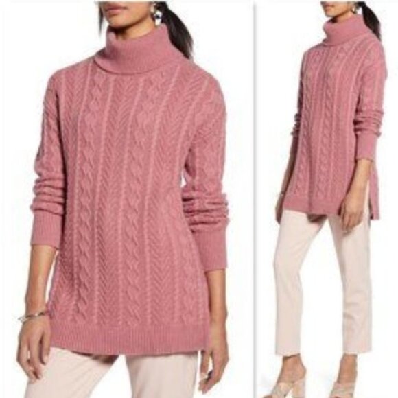 Halogen Cable Turtleneck Tunic Sweater - Picture 1 of 4